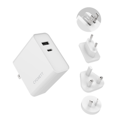 60W Dual Wall Charger (USB-A and USB-C) + USB-C to USB-C Cable + Travel Adapters - Cygnett (AU)