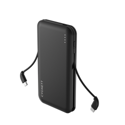 10,000 mAh Power Bank with Integrated Charging Cables - Black - Cygnett (AU)