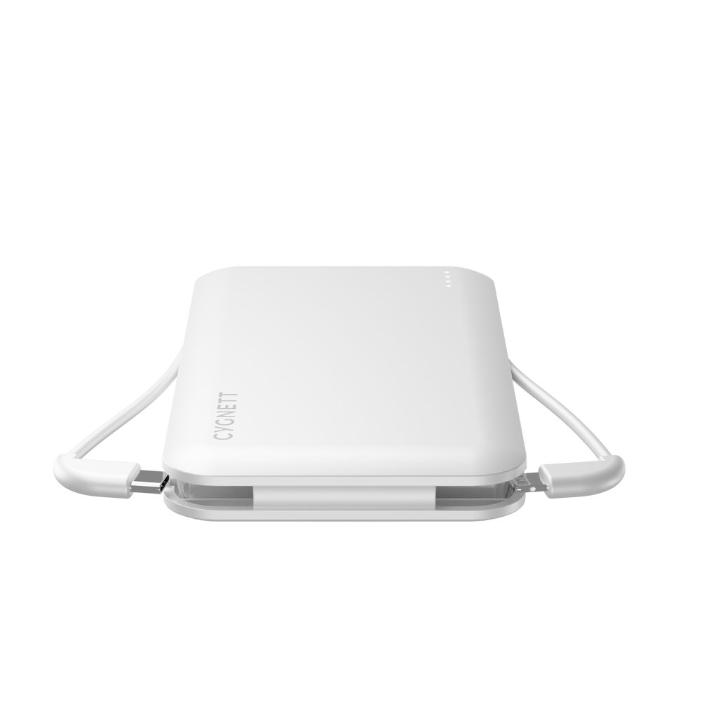 10,000 mAh Power Bank With Integrated Charging Cables White