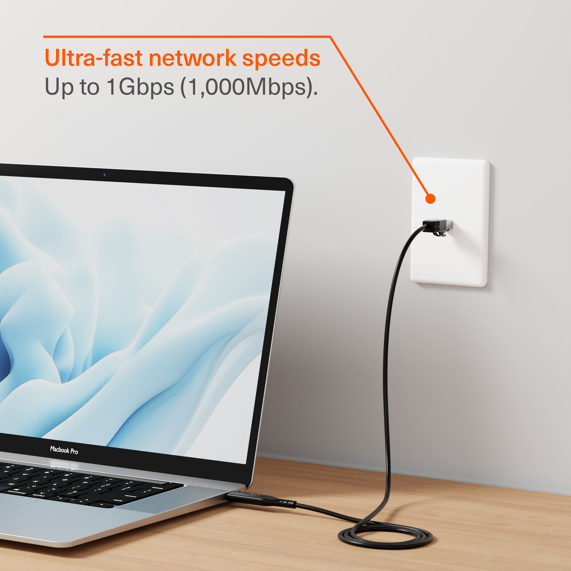 USB-C to RJ45 Gigabit Ethernet Cable - 1m