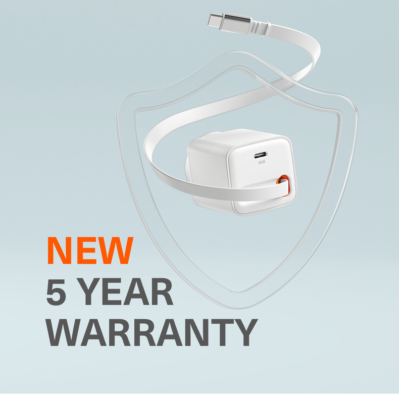 USB-C GaN Wall Charger with Retractable Cable 30W