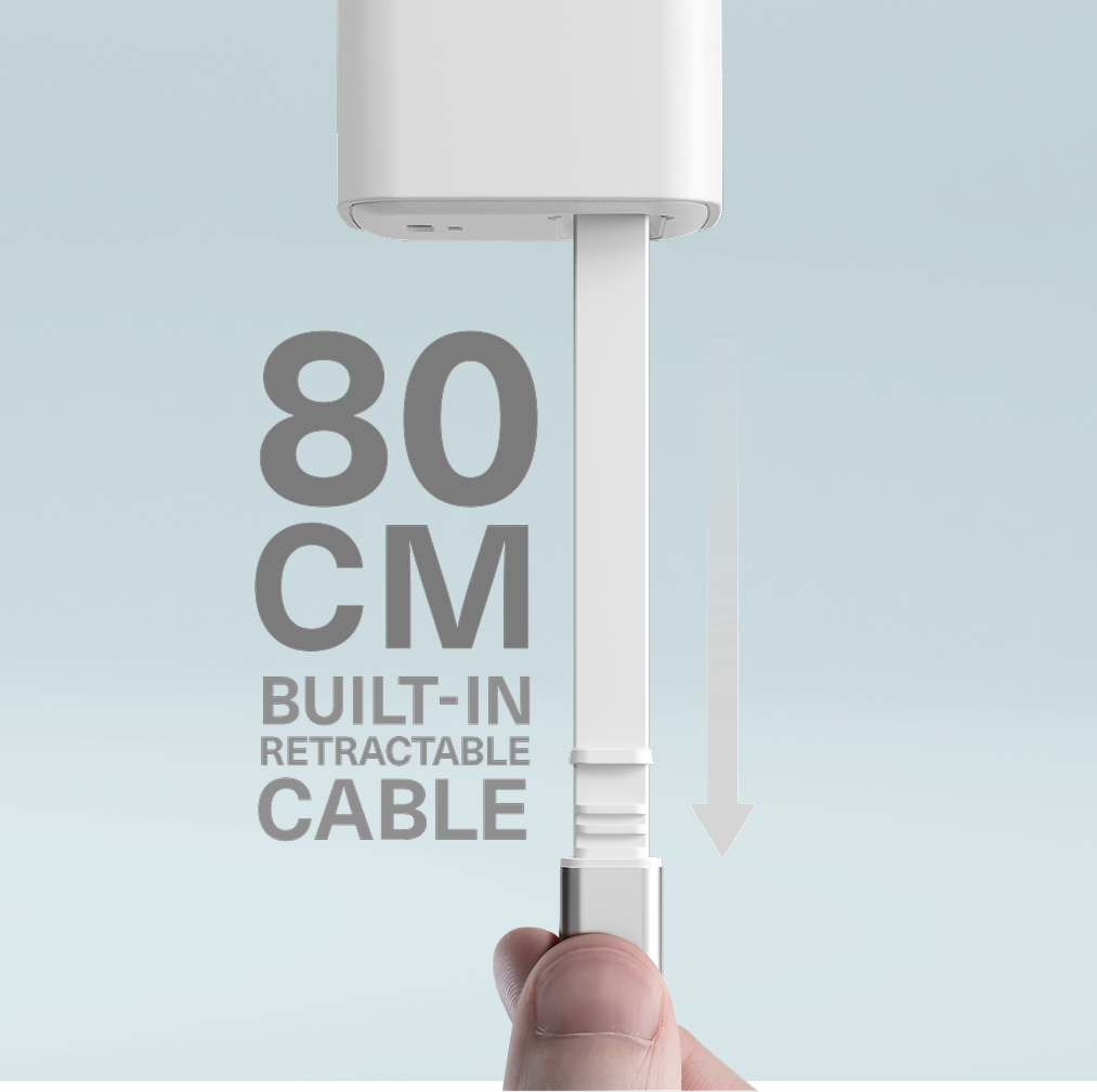 USB-C GaN Wall Charger with Retractable Cable 30W