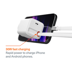 USB-C GaN Wall Charger with Retractable Cable 30W