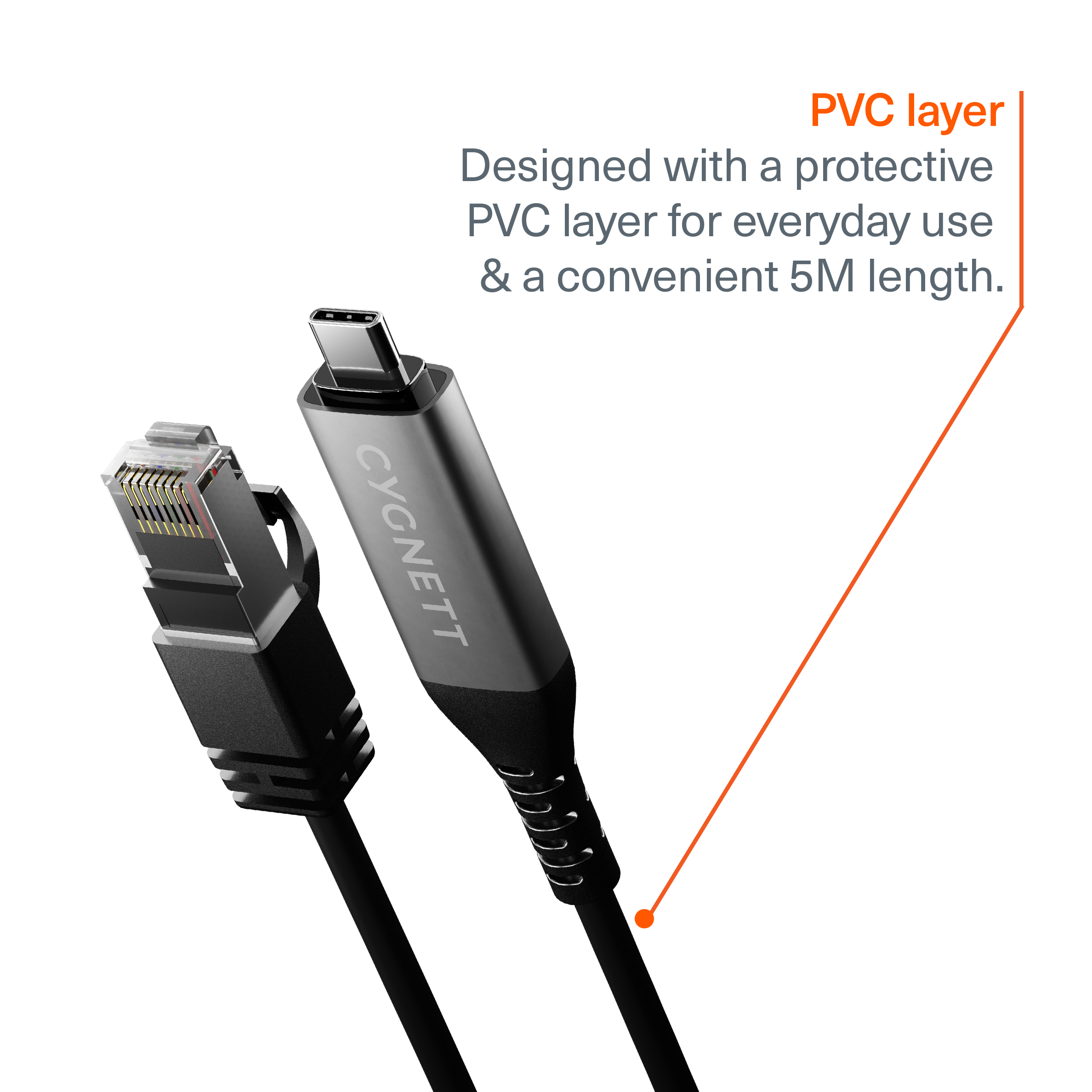USB-C to RJ45 Gigabit Ethernet Cable - 5m