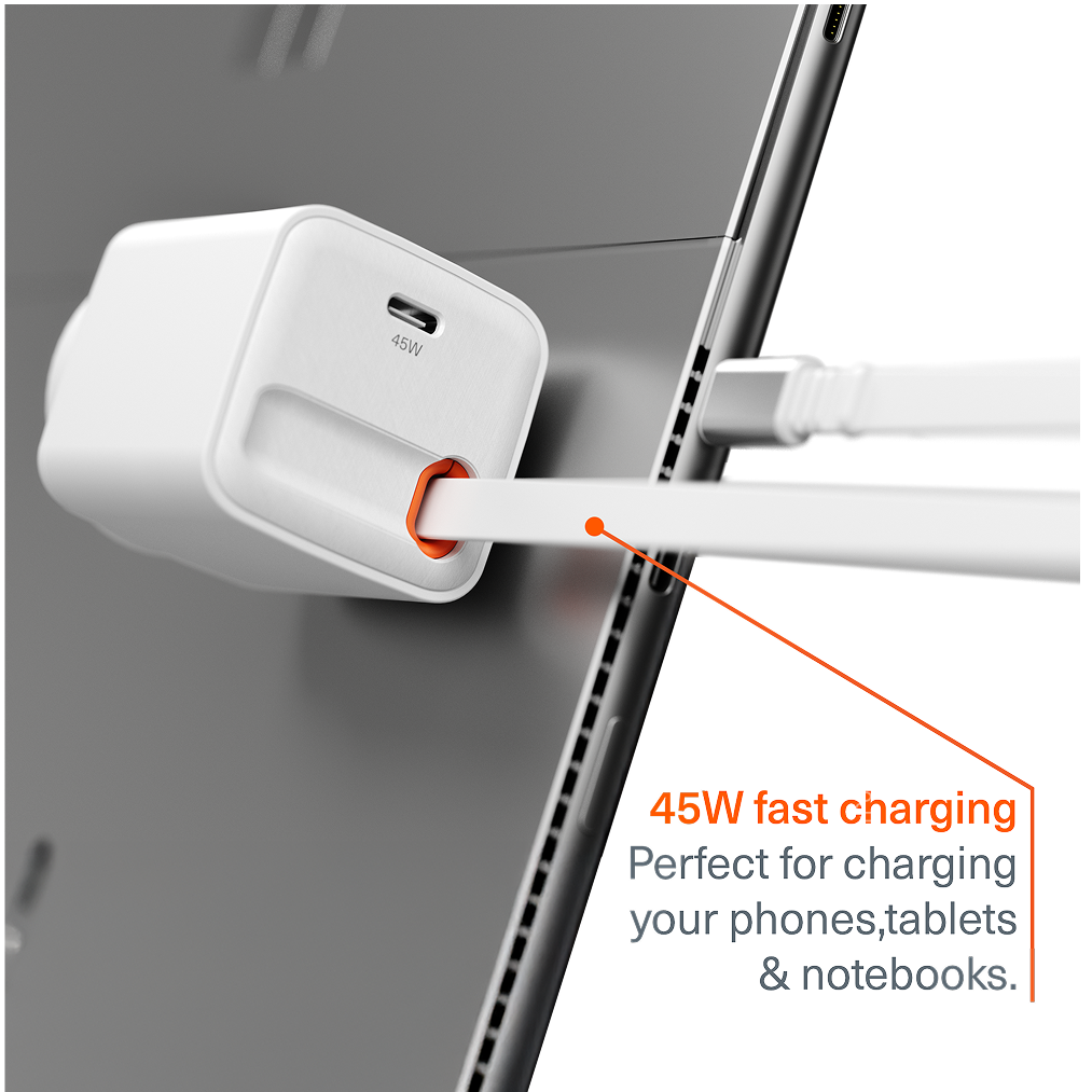 45W USB-C GaN Wall Charger with Retractable Cable
