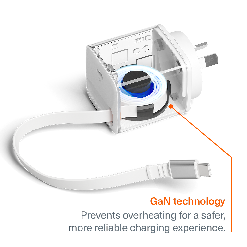 45W USB-C GaN Wall Charger with Retractable Cable