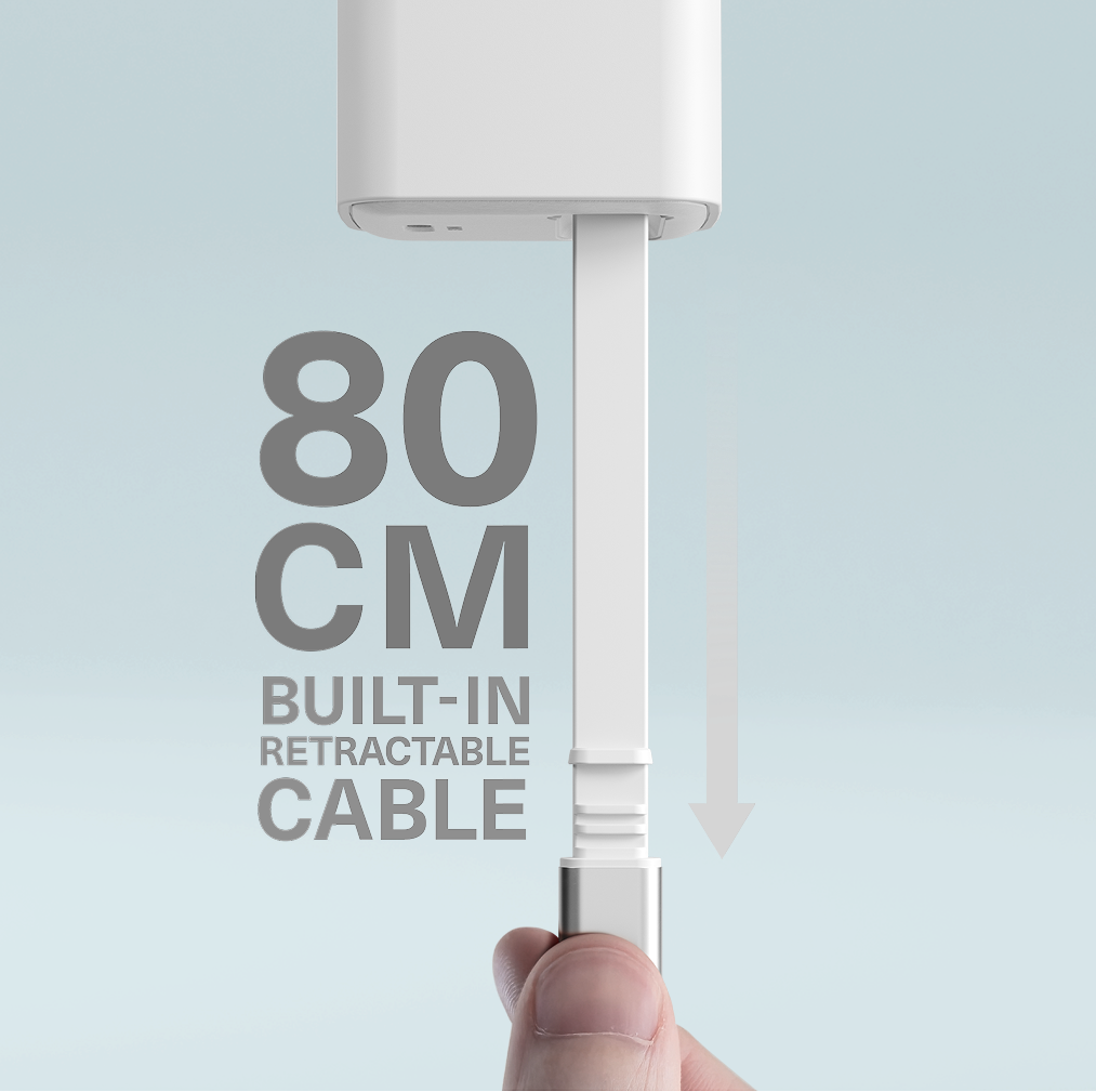 65W USB-C GaN Wall Charger with Retractable Cable