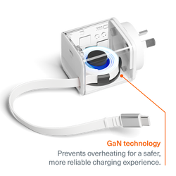 65W USB-C GaN Wall Charger with Retractable Cable