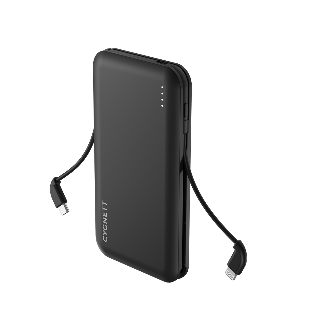 10,000 mAh Power Bank with Integrated Charging Cables - Black – Cygnett