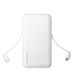 10,000 mAh Power Bank With Integrated Charging Cables - White - Cygnett (AU)