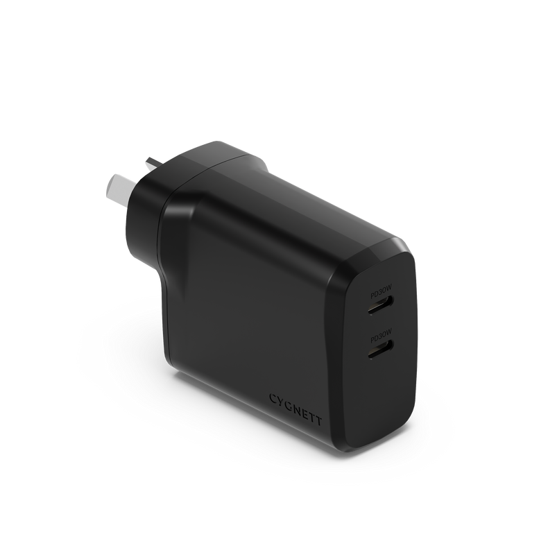 60W Dual USB-C Wall Charger – Black - Cygnett (AU)