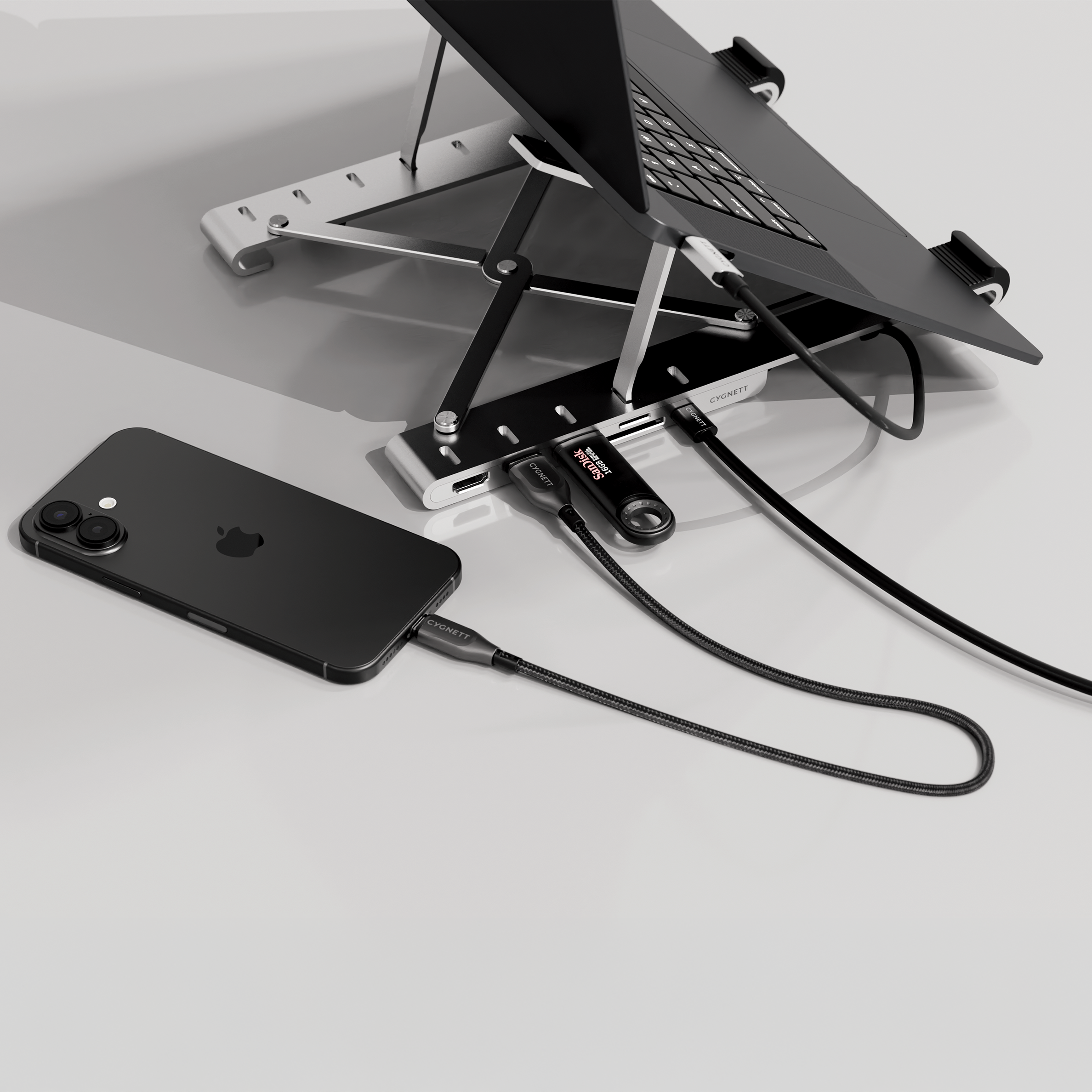 7-in-1 Hub with Folding Laptop Riser (Single HDMI) - Cygnett (AU)