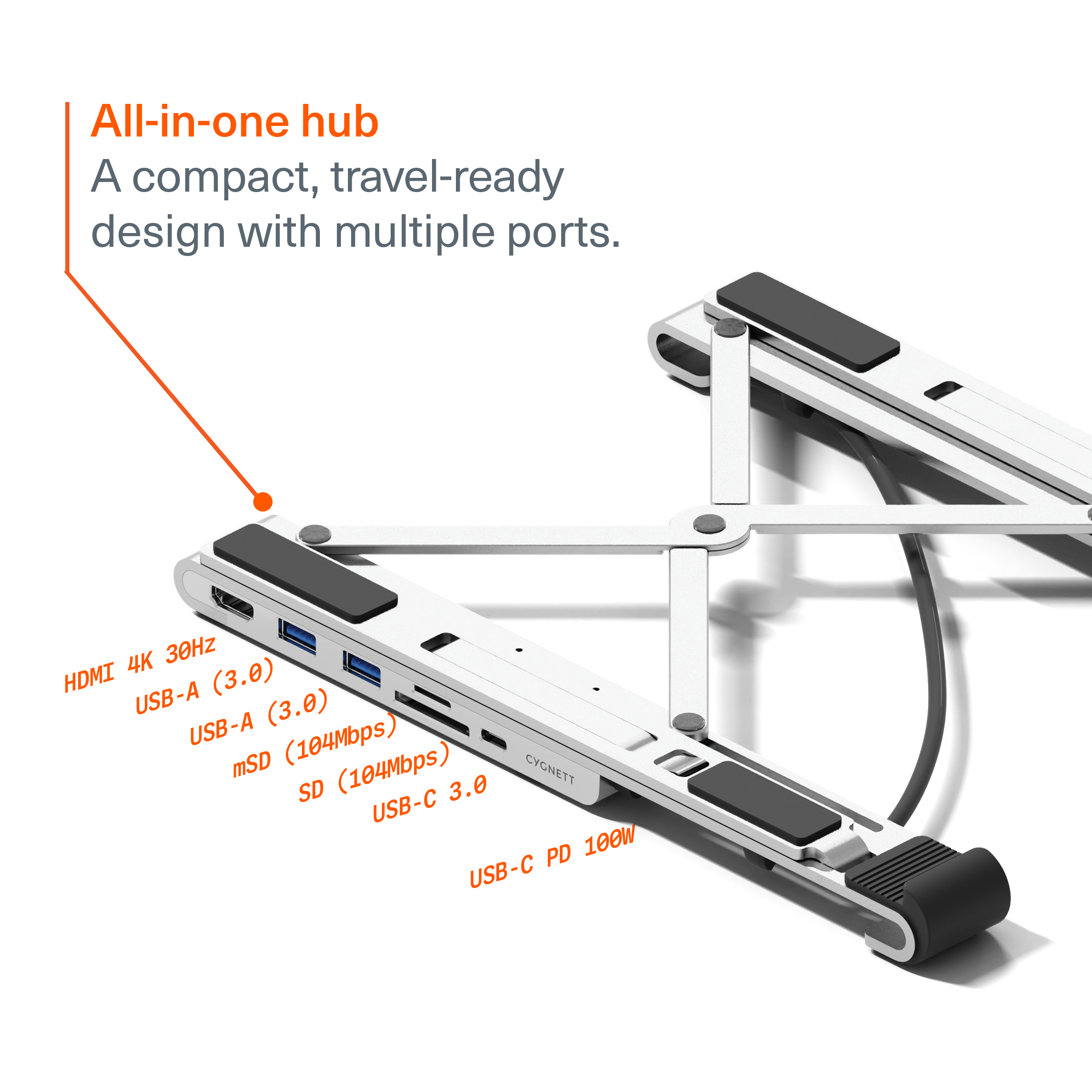 7-in-1 Hub with Folding Laptop Riser (Single HDMI) - Cygnett (AU)