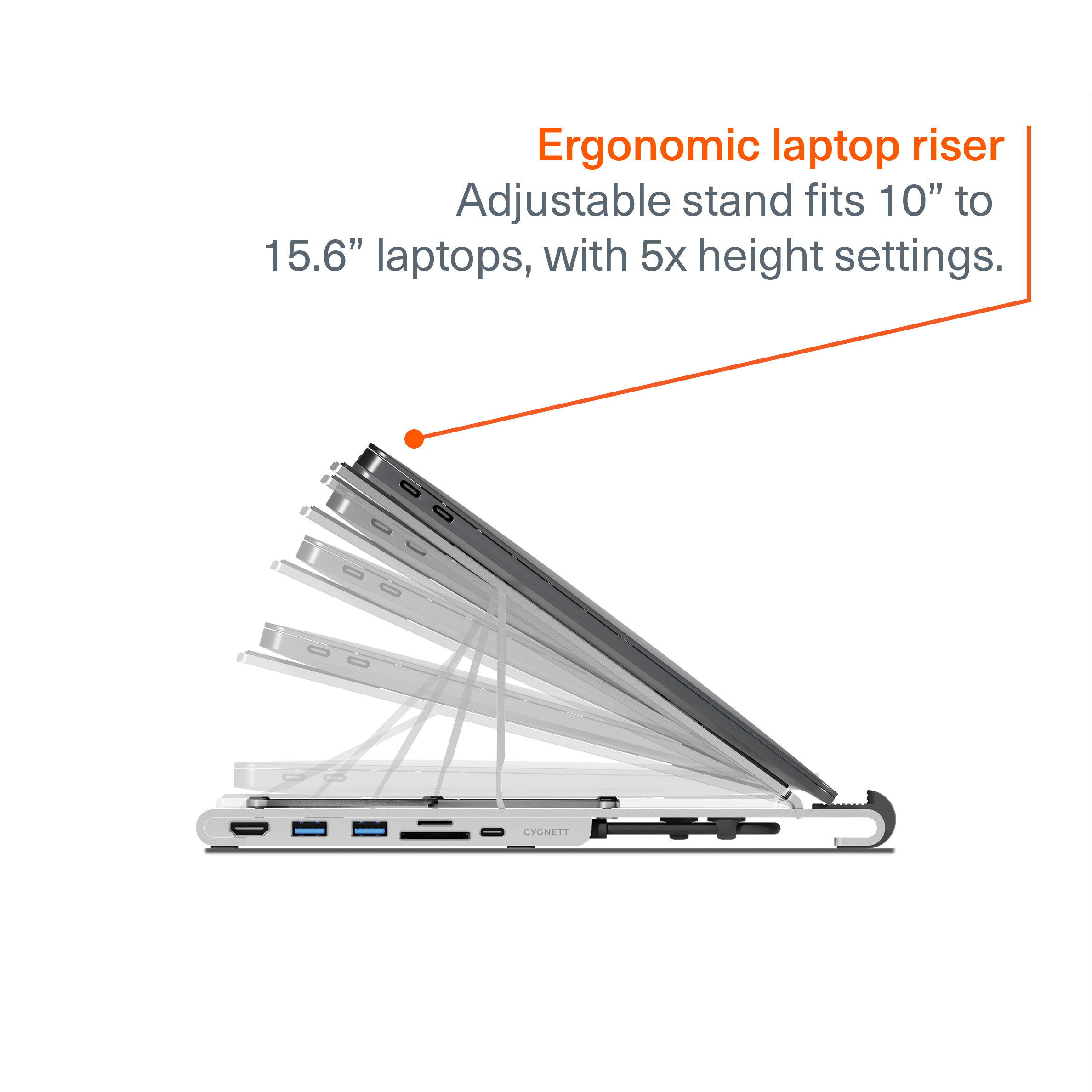 7-in-1 Hub with Folding Laptop Riser (Single HDMI) - Cygnett (AU)