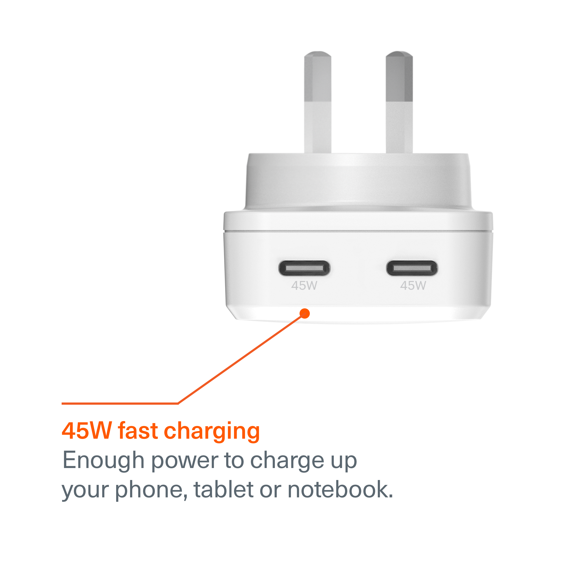 45W Dual USB-C GaN Slim Wall Charger