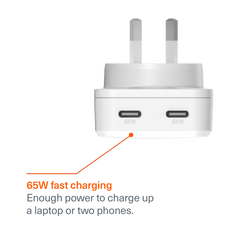 65W Dual USB-C GaN Slim Wall Charger