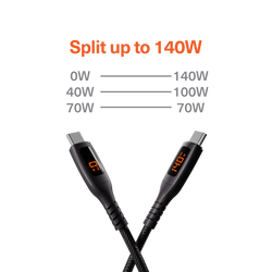 USB-C to Dual USB-C Split LED Cable 140W - Cygnett (AU)
