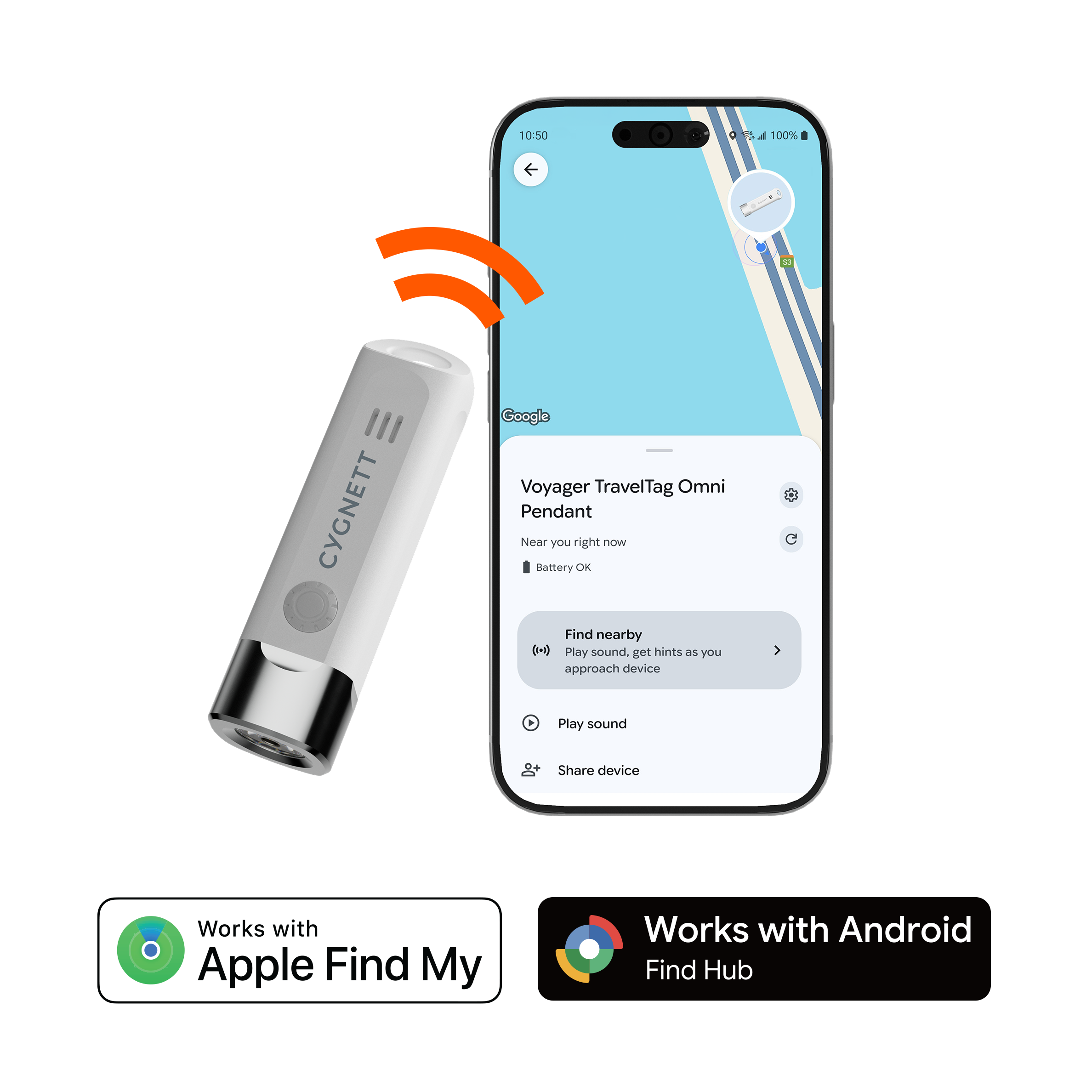 Bluetooth® Locator Pendant with USB-C Recharging
