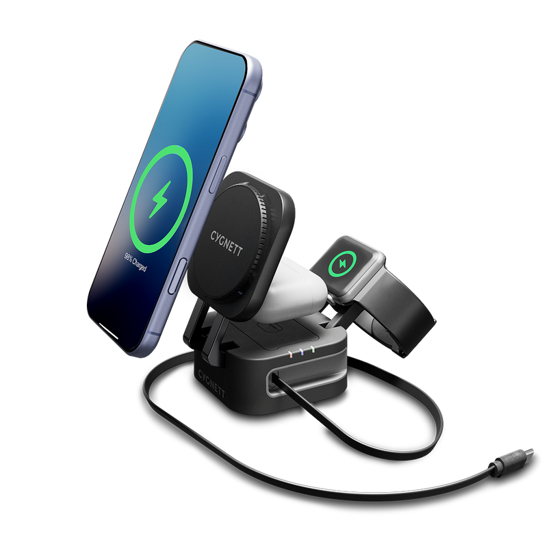 3-in-1 Foldable Wireless Charger with Retractable Cable