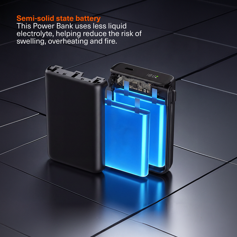 20W Semi-Solid State Power Bank with USB-C Integrated Cable 10K