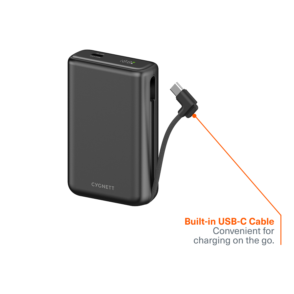 20W Semi-Solid State Power Bank with USB-C Integrated Cable 10K