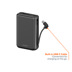 20W Semi-Solid State Power Bank with USB-C Integrated Cable 10K